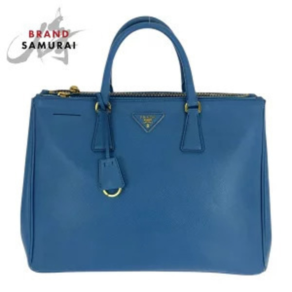 Prada Galleria Saffiano Leather Tote Bag Handbag Triangle Plate Blue